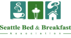 Logo of the Seattle Bed & Breakfast Association featuring coffee, the Space Needle, and a house icon.