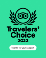 Logo for "Travelers' Choice 2022" with a thank you message.