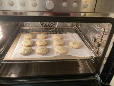 Cookies on tray in oven