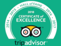 Trip Advisor Hall of Fame logo for 2018